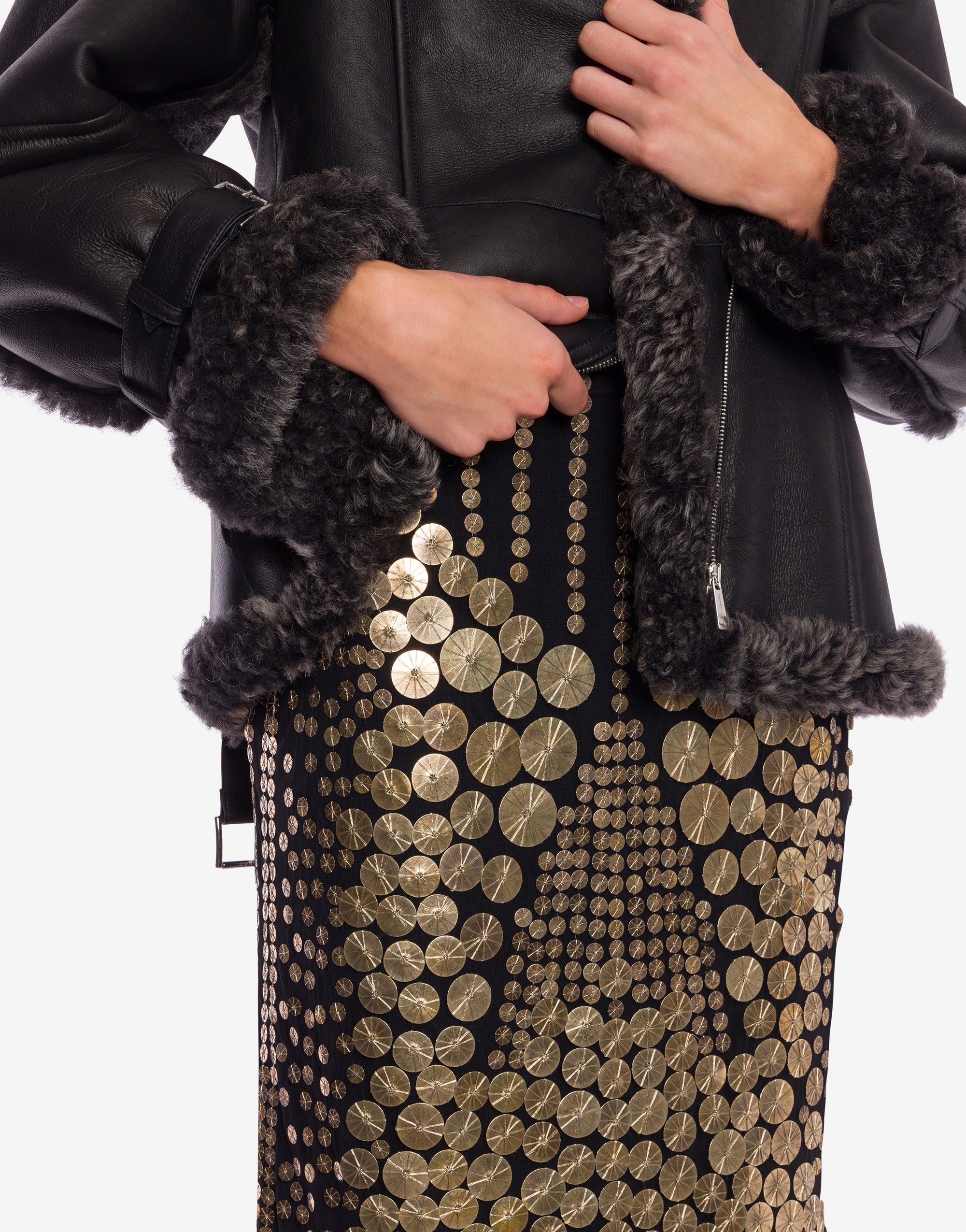 Tulle midi skirt with medal embroidery - Black