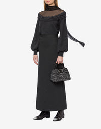 Long skirt in stretch wool twill - Dark Grey