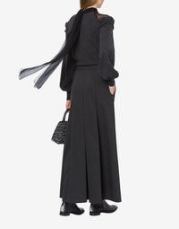 Long skirt in stretch wool twill - Dark Grey