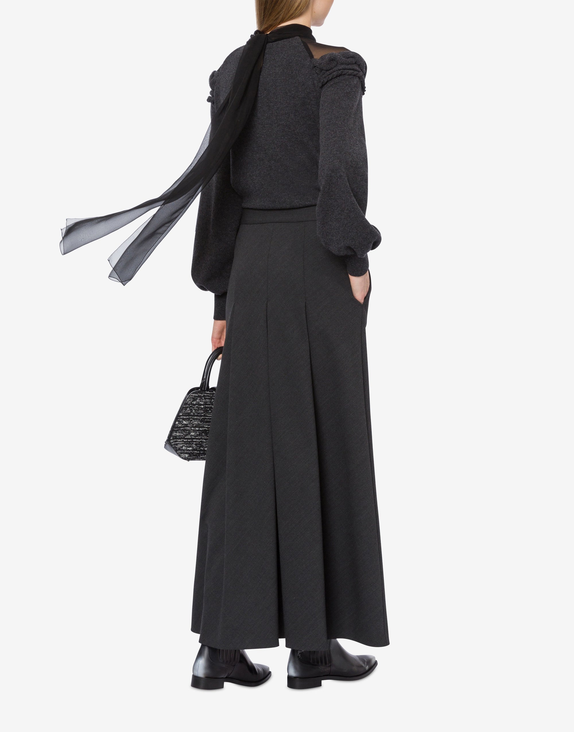 Long skirt in stretch wool twill - Dark Grey