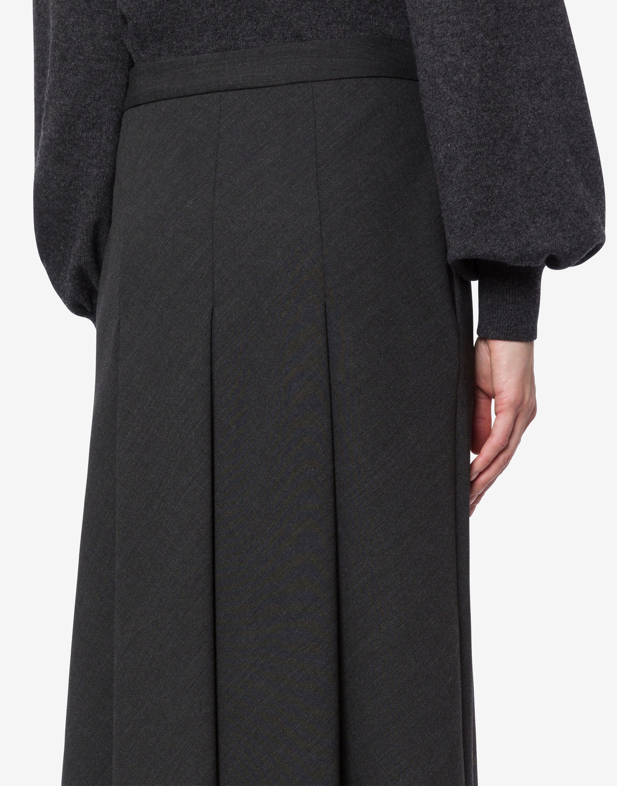 Long skirt in stretch wool twill - Dark Grey