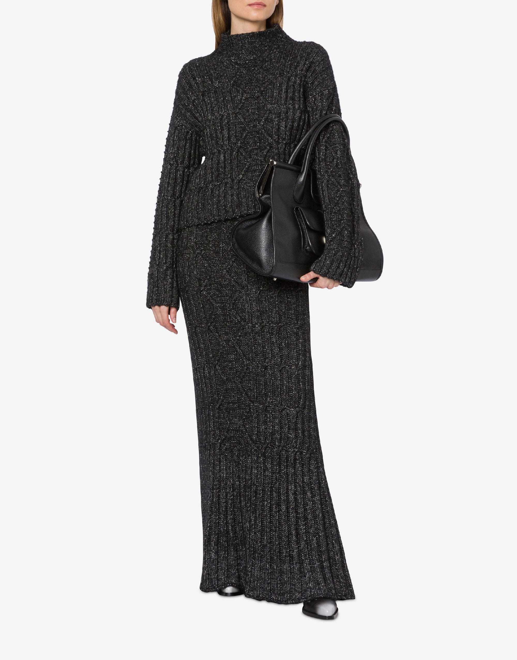 Jupe longue en ruban de laine et coton - Dark Grey