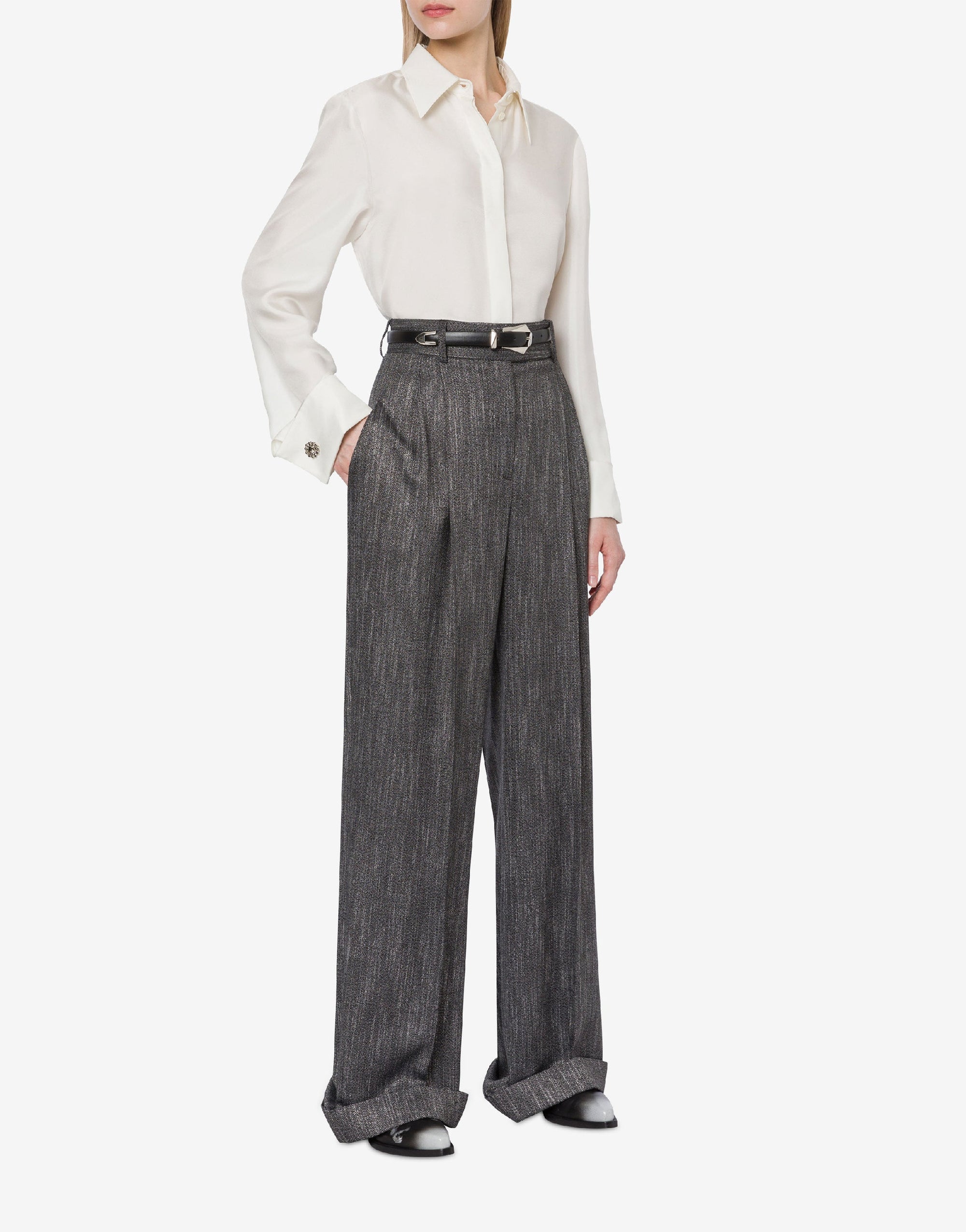Chemise en sergé de soie à boutons bijou - Ivory