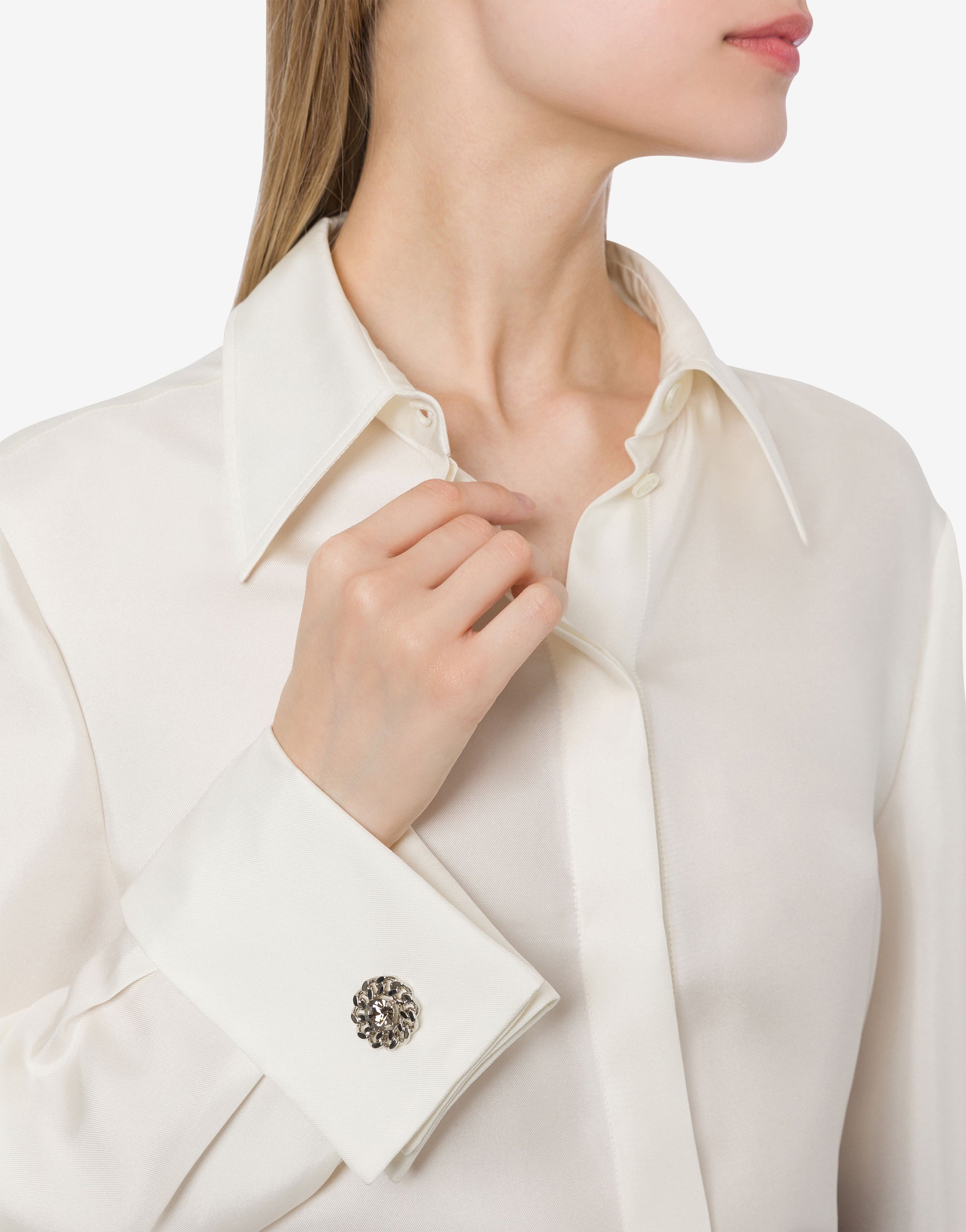 Chemise en sergé de soie à boutons bijou - Ivory