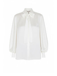 Chemise en soie mélangée avec col lavallière - White