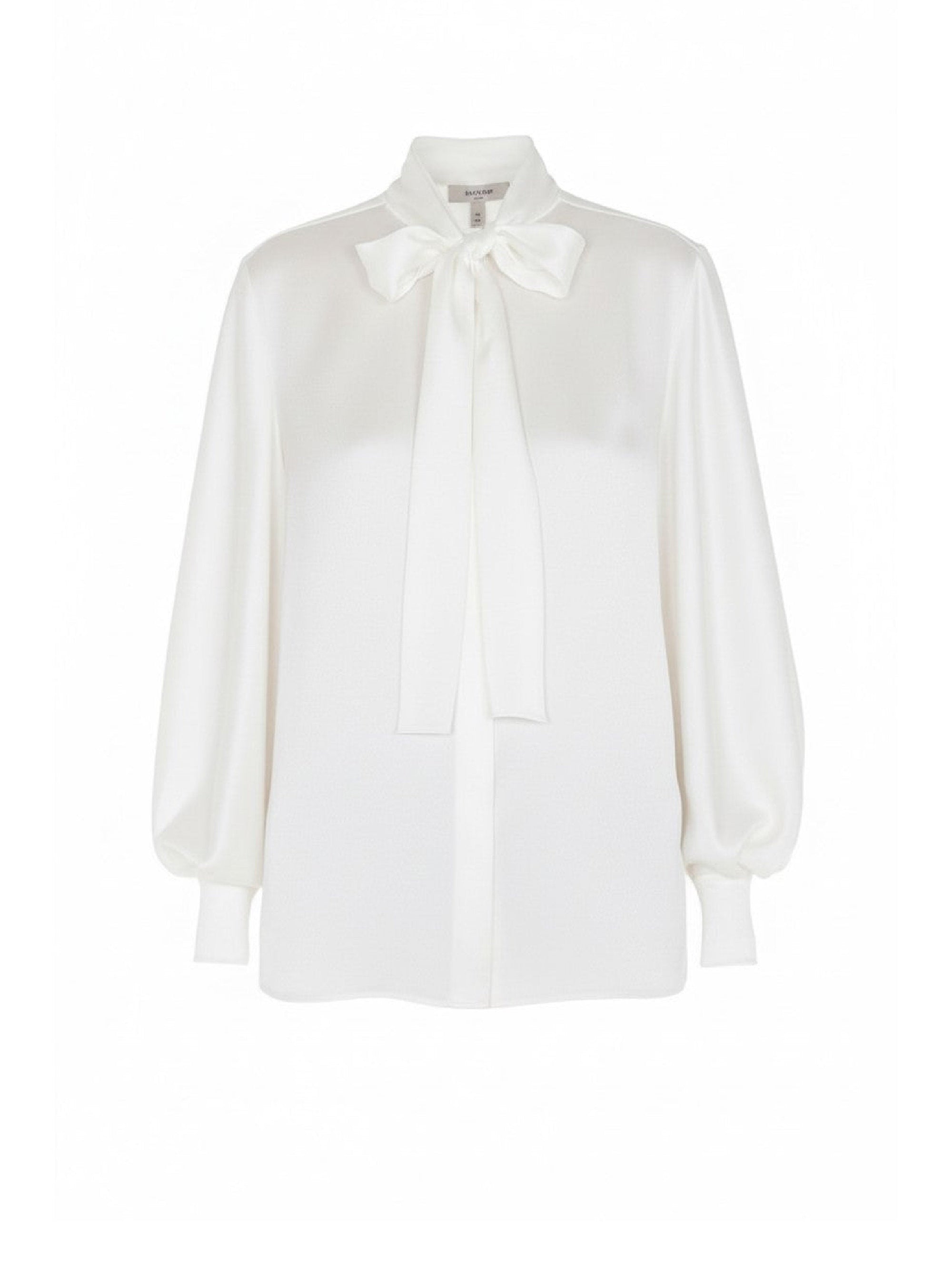 Chemise en soie mélangée avec col lavallière - White