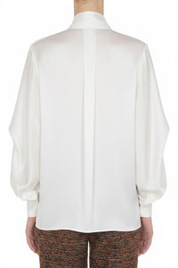 Chemise en soie mélangée avec col lavallière - White