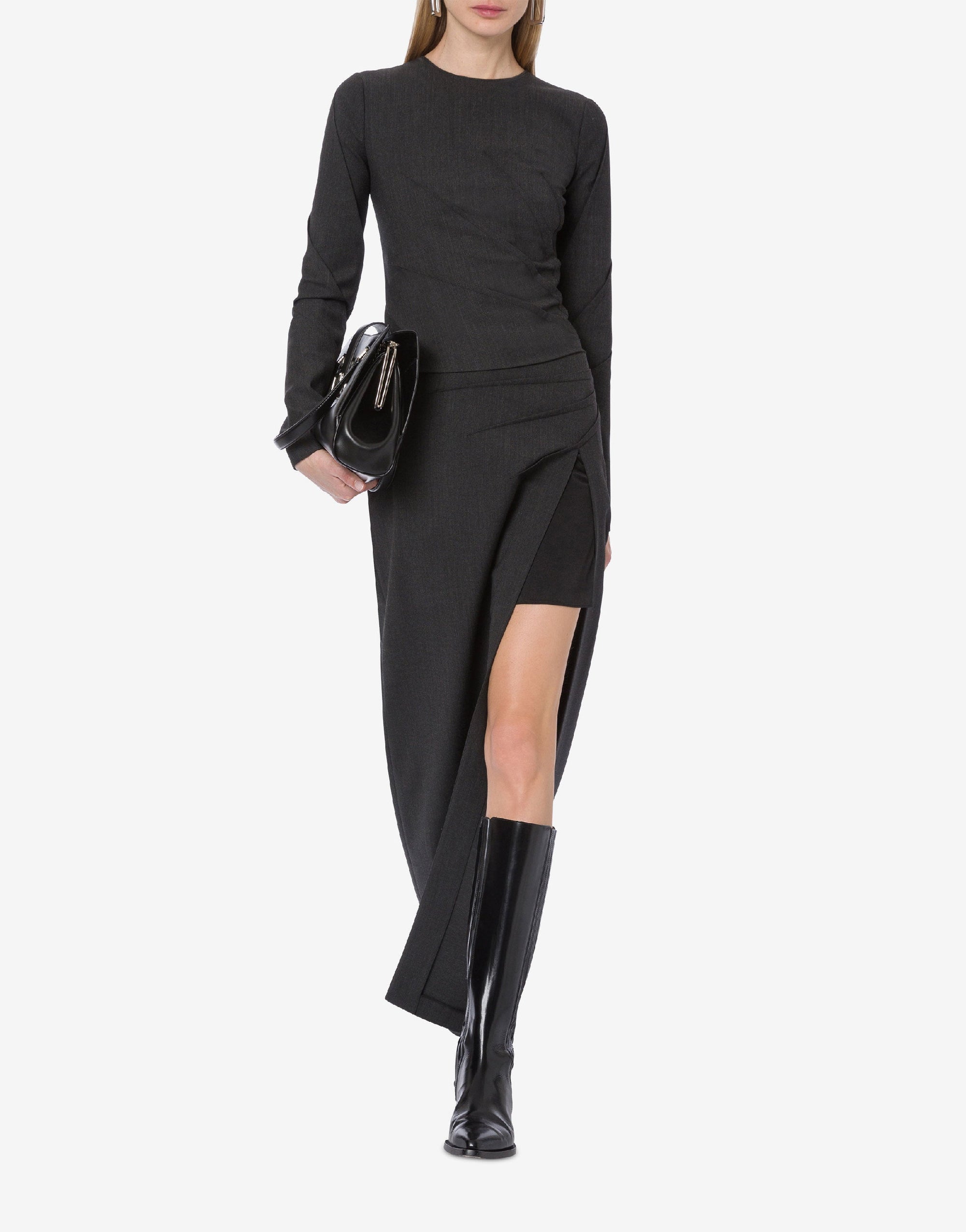 Blouse effet drapé en laine - Dark Grey