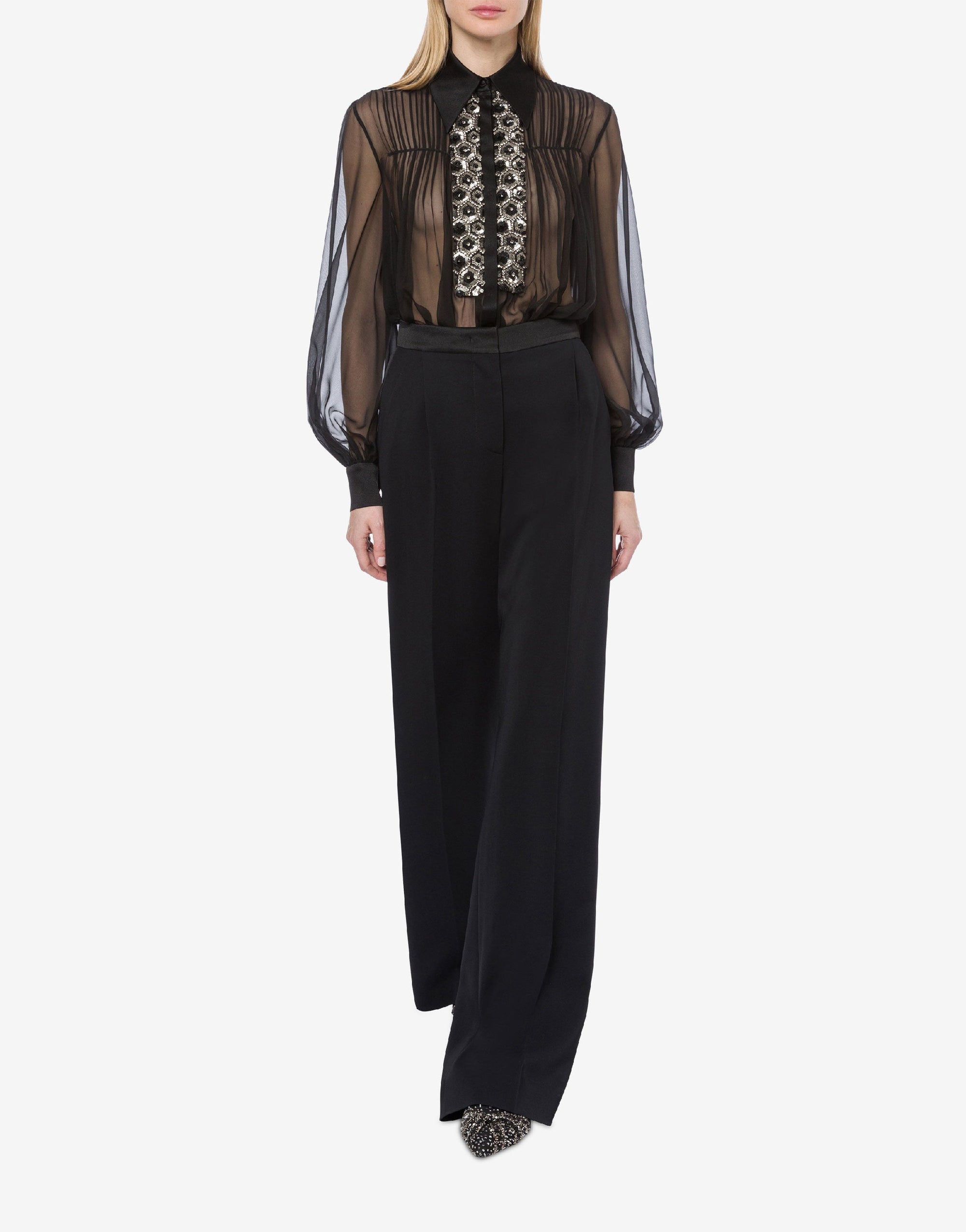 Chemise en mousseline de soie avec paillettes et perles - Black