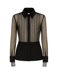 Chemise brodée en soie - Black