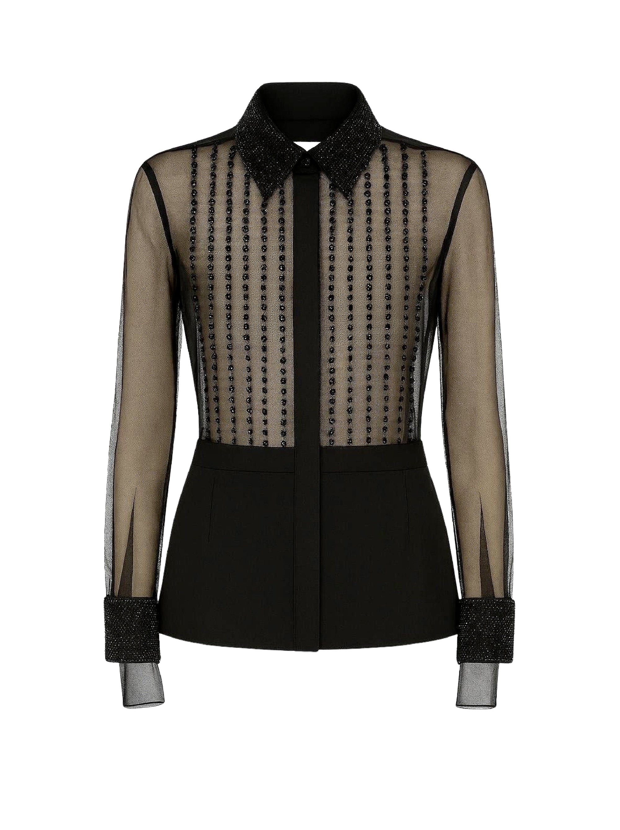 Chemise brodée en soie - Black