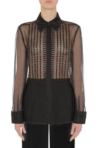 Chemise brodée en soie - Black
