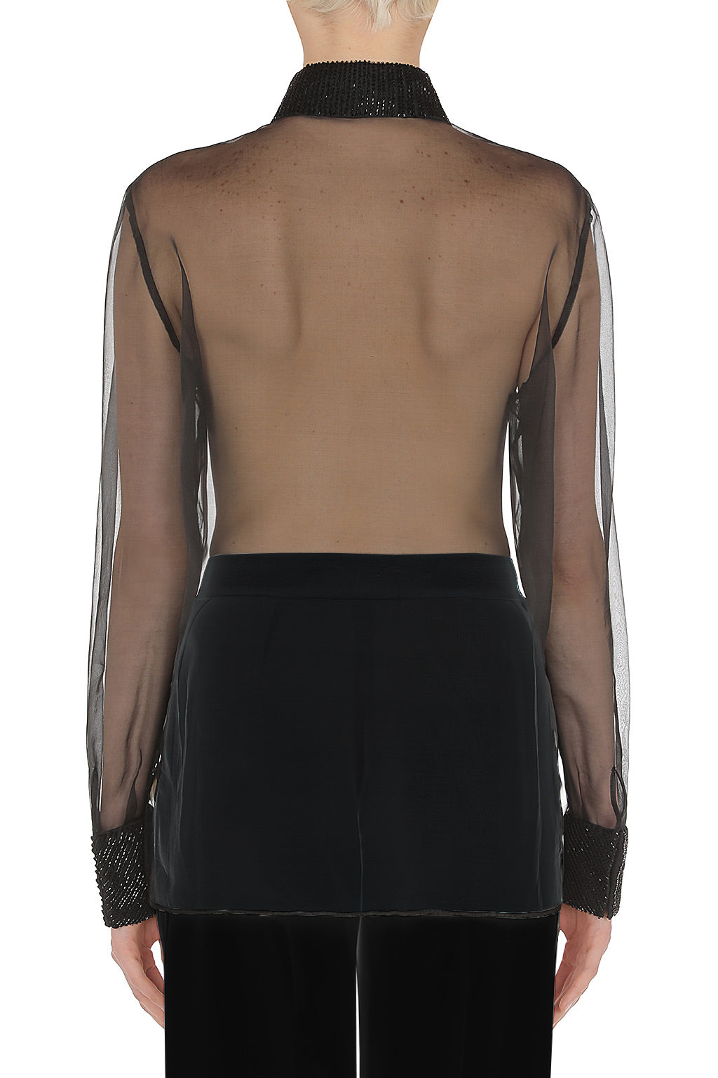 Chemise brodée en soie - Black