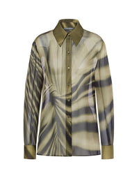 Chemise en mousseline de soie à imprimé drapé - Moss Green