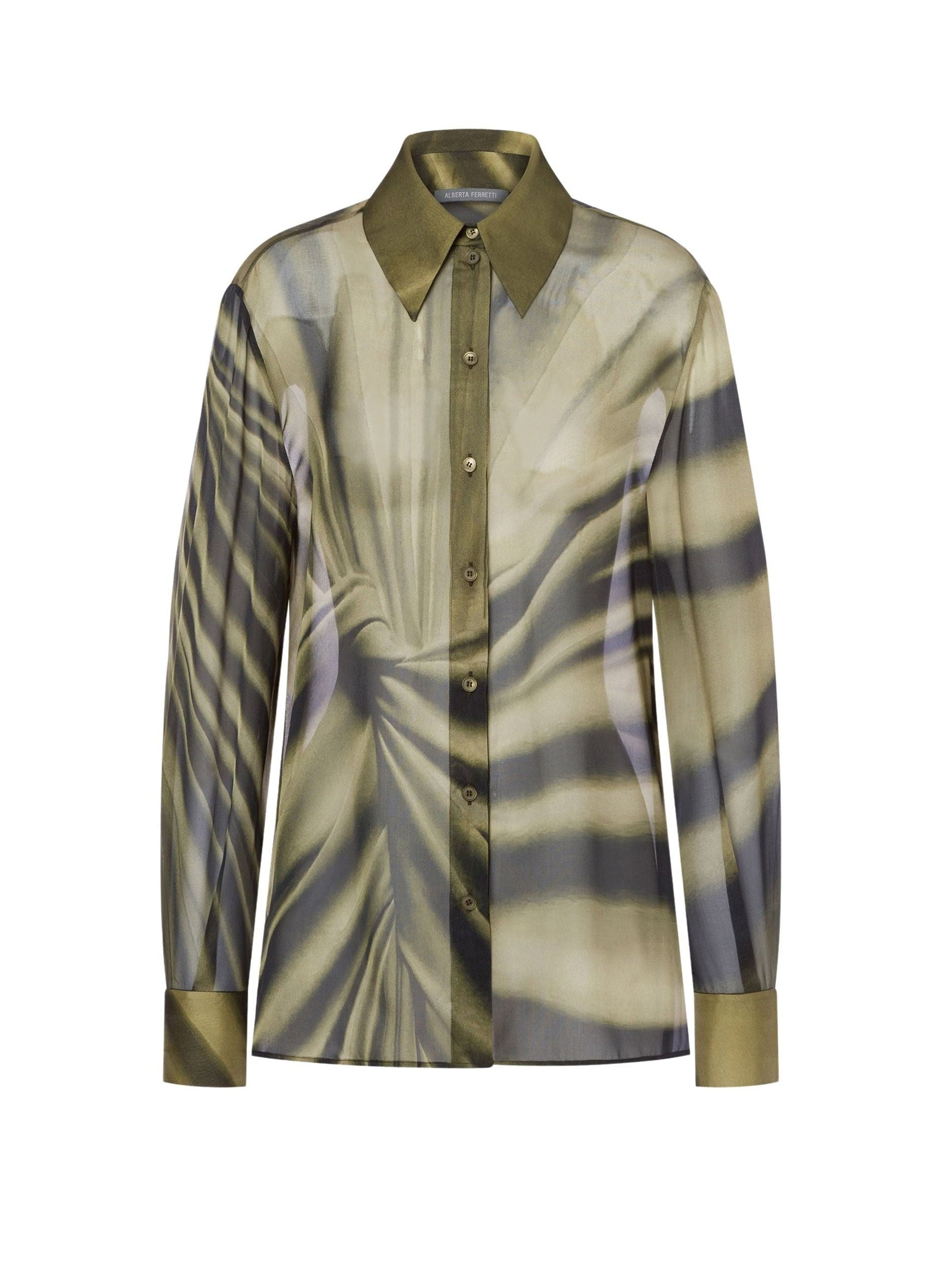 Chemise en mousseline de soie à imprimé drapé - Moss Green