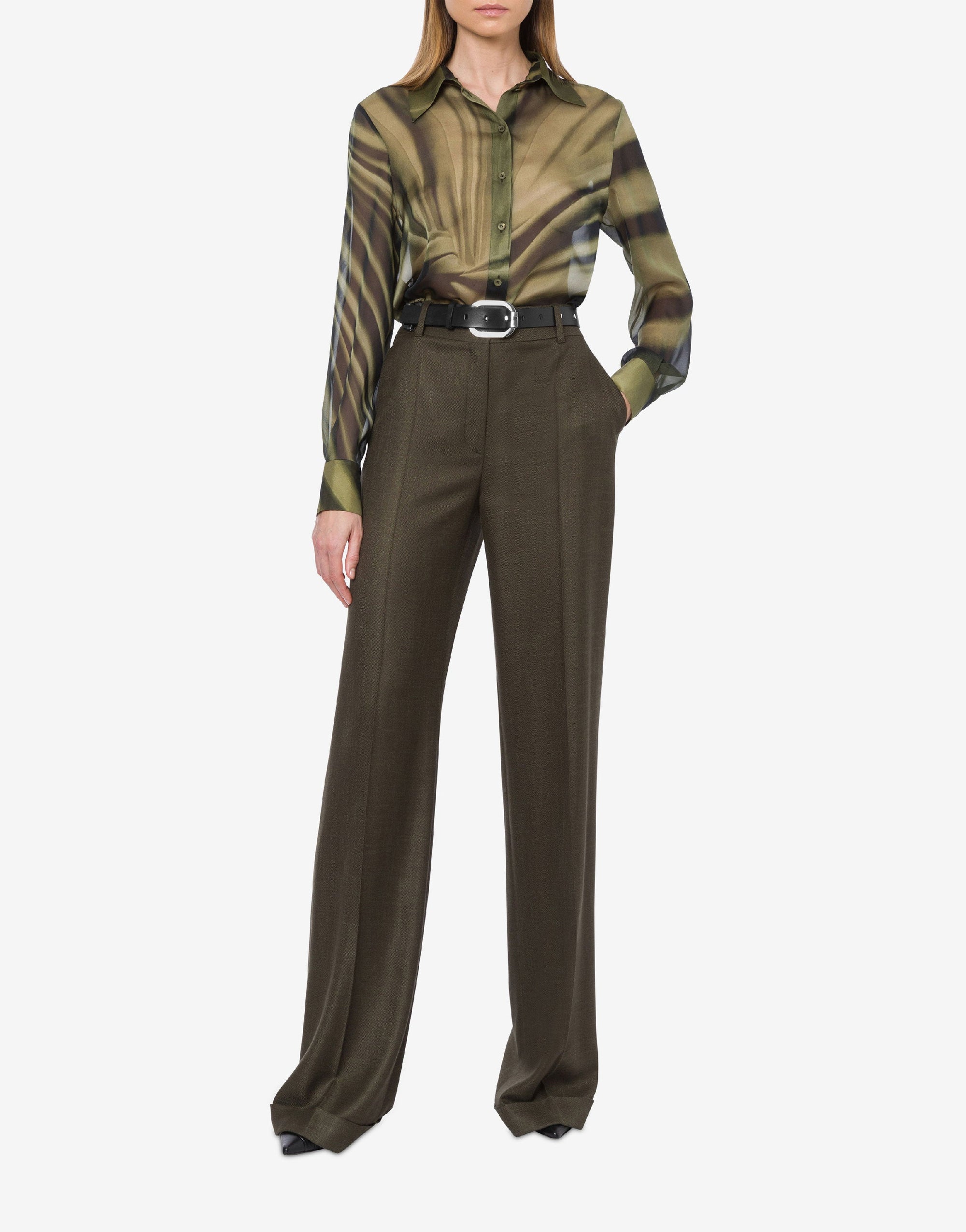 Chemise en mousseline de soie à imprimé drapé - Moss Green