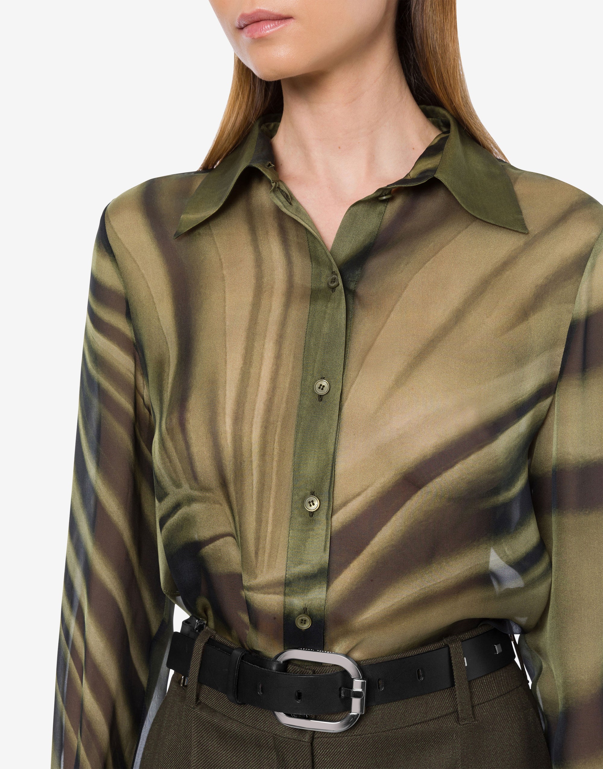 Chemise en mousseline de soie à imprimé drapé - Moss Green