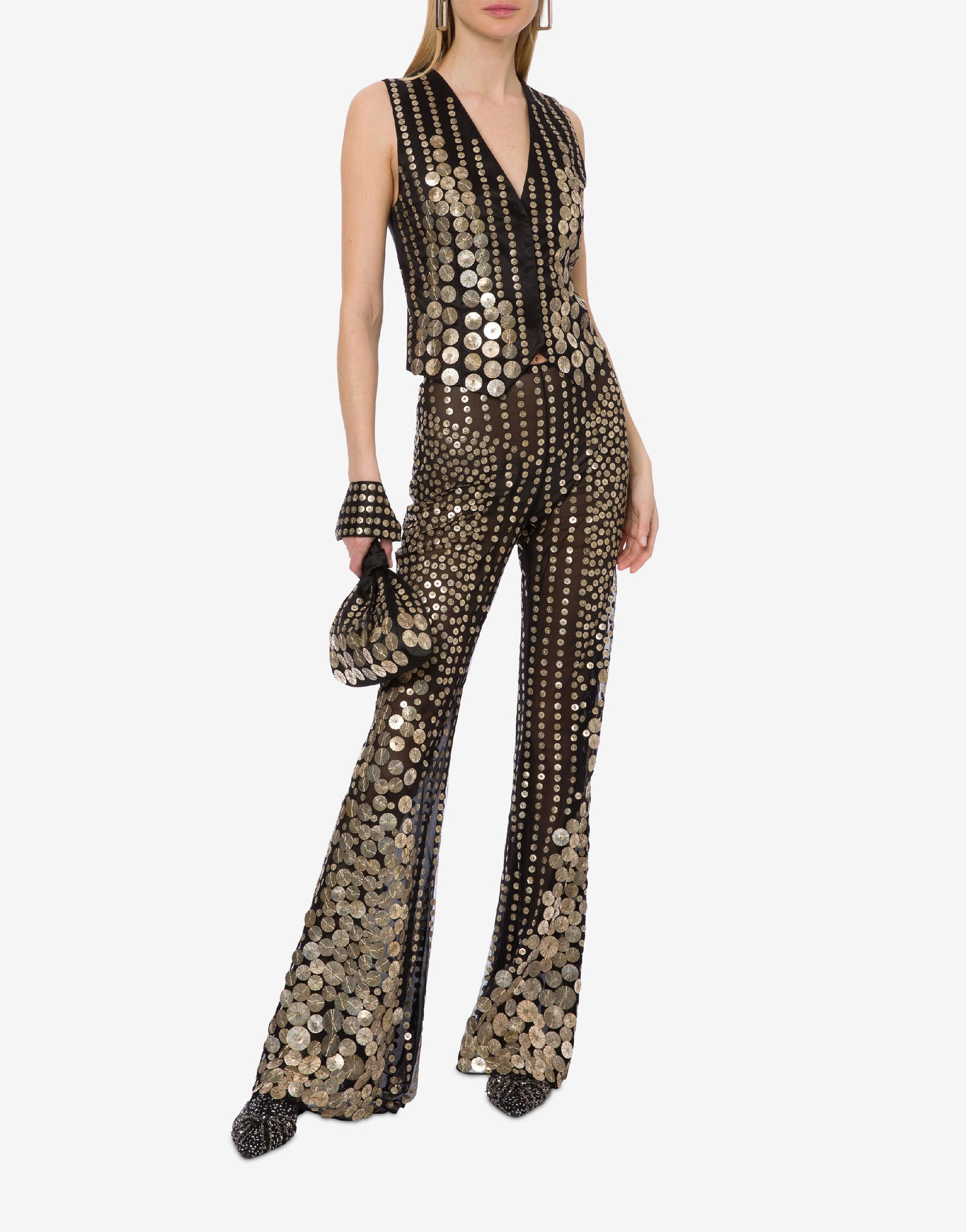 Pantalon flare avec broderie médailles - Black
