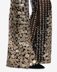 Pantalon flare avec broderie médailles - Black