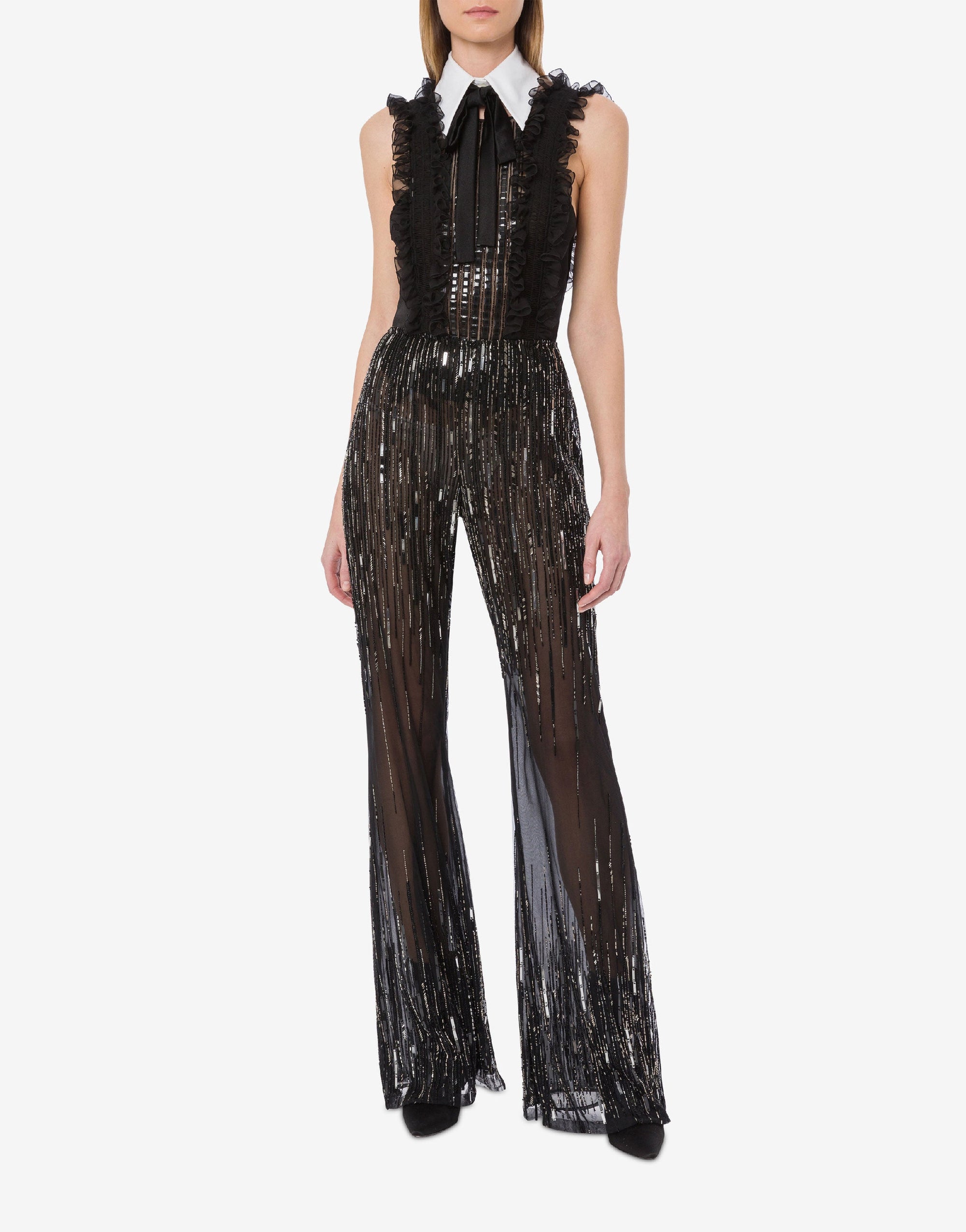 Pantalon avec flasque perlée et paillettes dégradées - Black