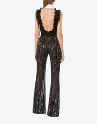 Pantalon avec flasque perlée et paillettes dégradées - Black