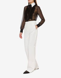 Pantalon large avec détails en satin - Ivory