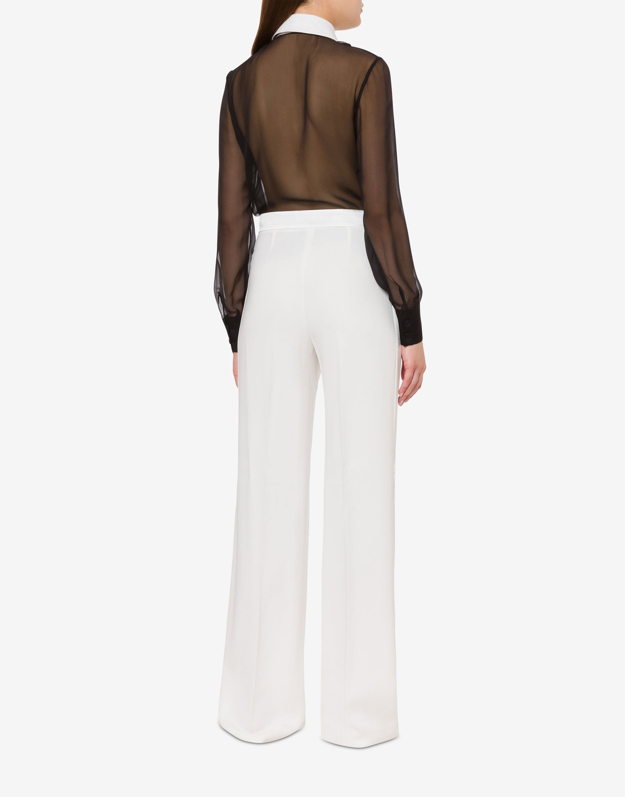 Pantalon large avec détails en satin - Ivory