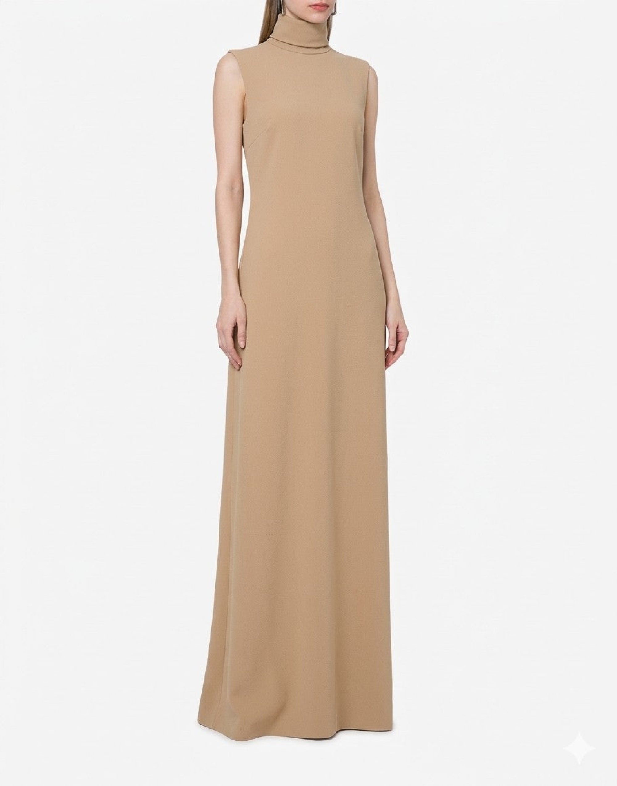 Robe longue en cady stretch - Beige