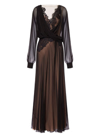 Robe longue en soie avec dentelle - Black