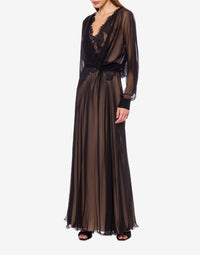 Robe longue en soie avec dentelle - Black