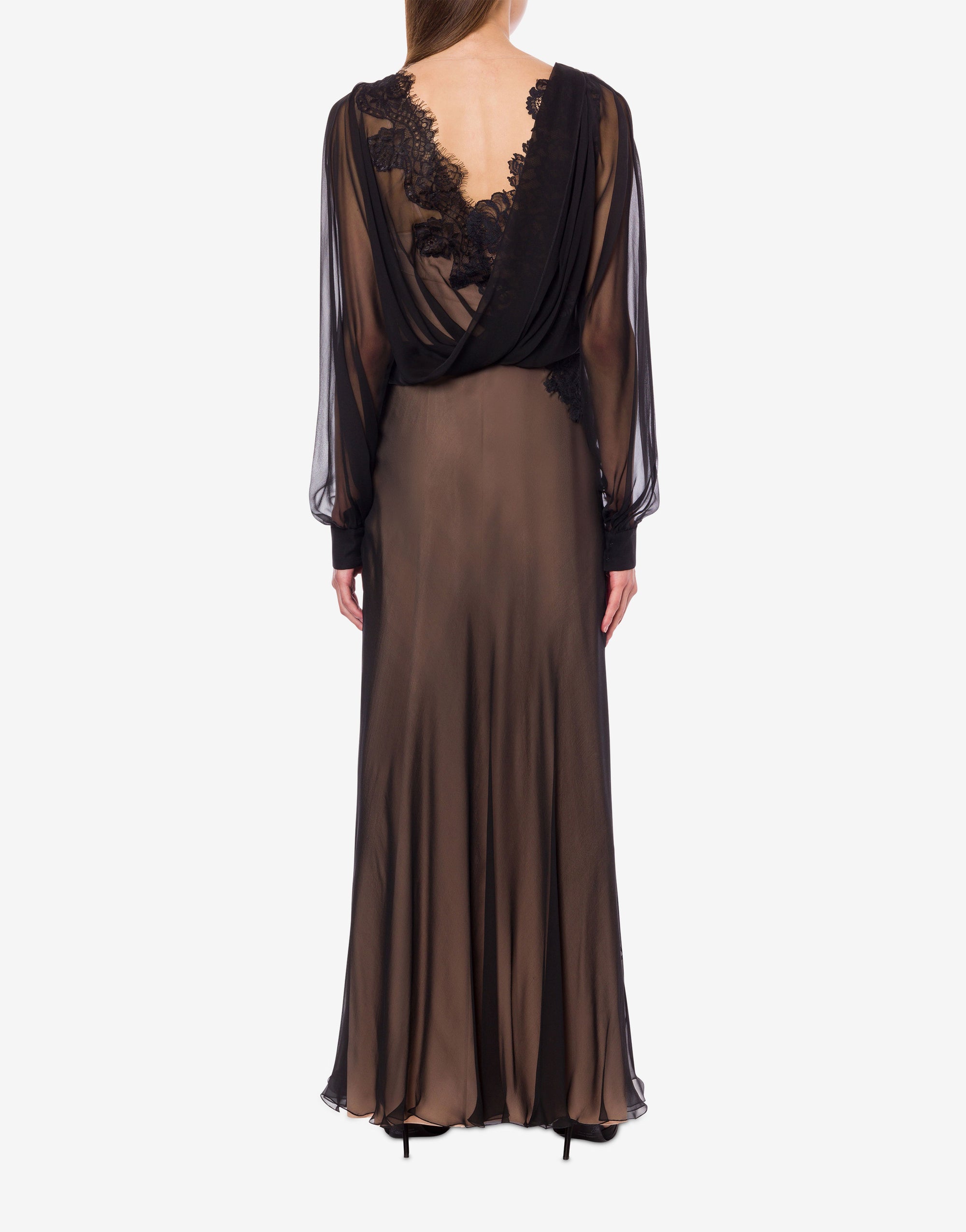 Robe longue en soie avec dentelle - Black