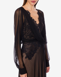 Robe longue en soie avec dentelle - Black