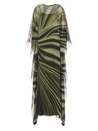 Robe longue en soie à imprimé drapé - Moss Green