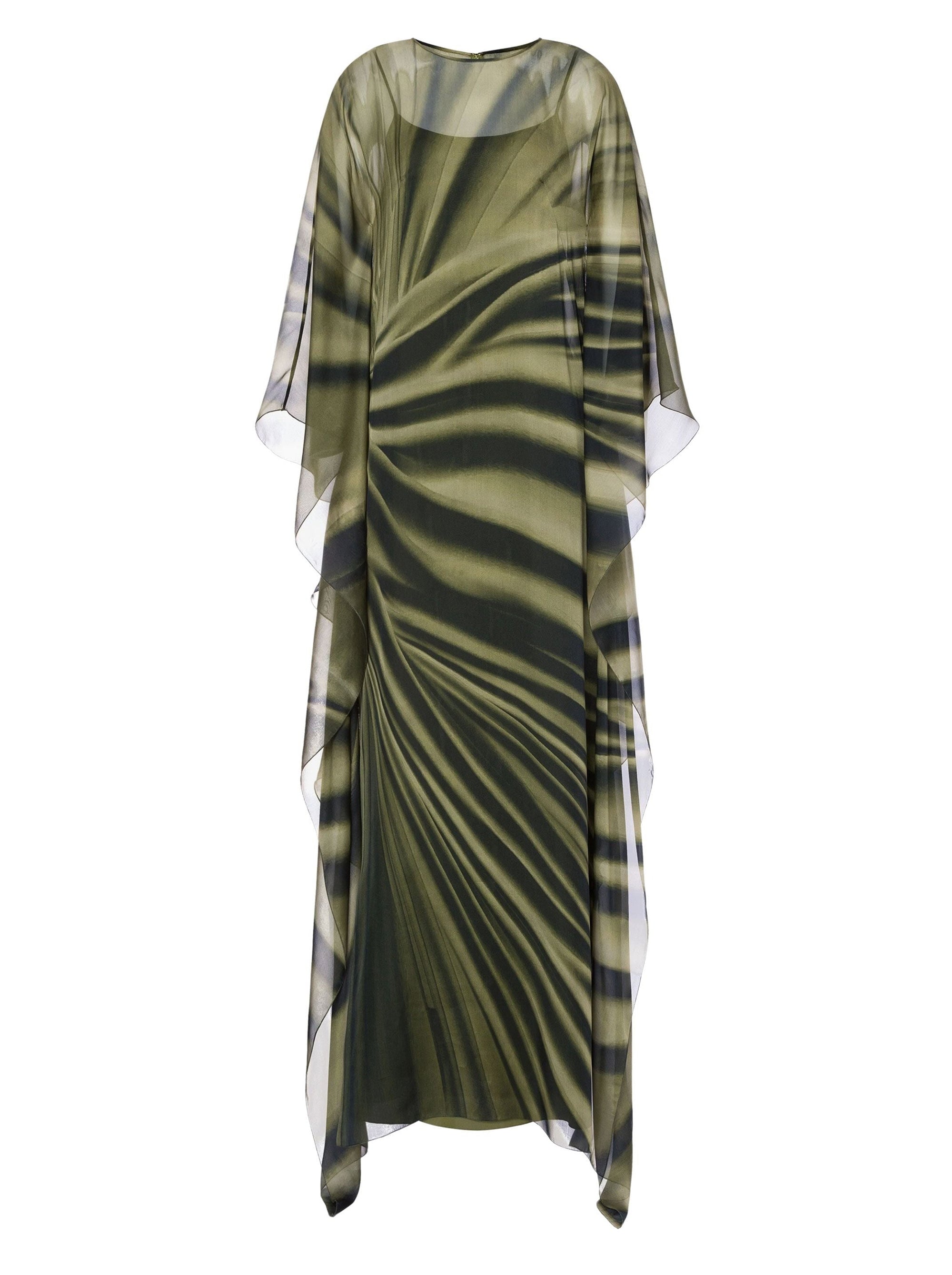 Robe longue en soie à imprimé drapé - Moss Green