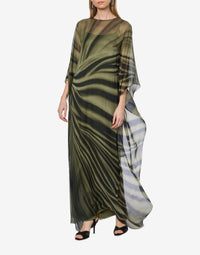 Robe longue en soie à imprimé drapé - Moss Green