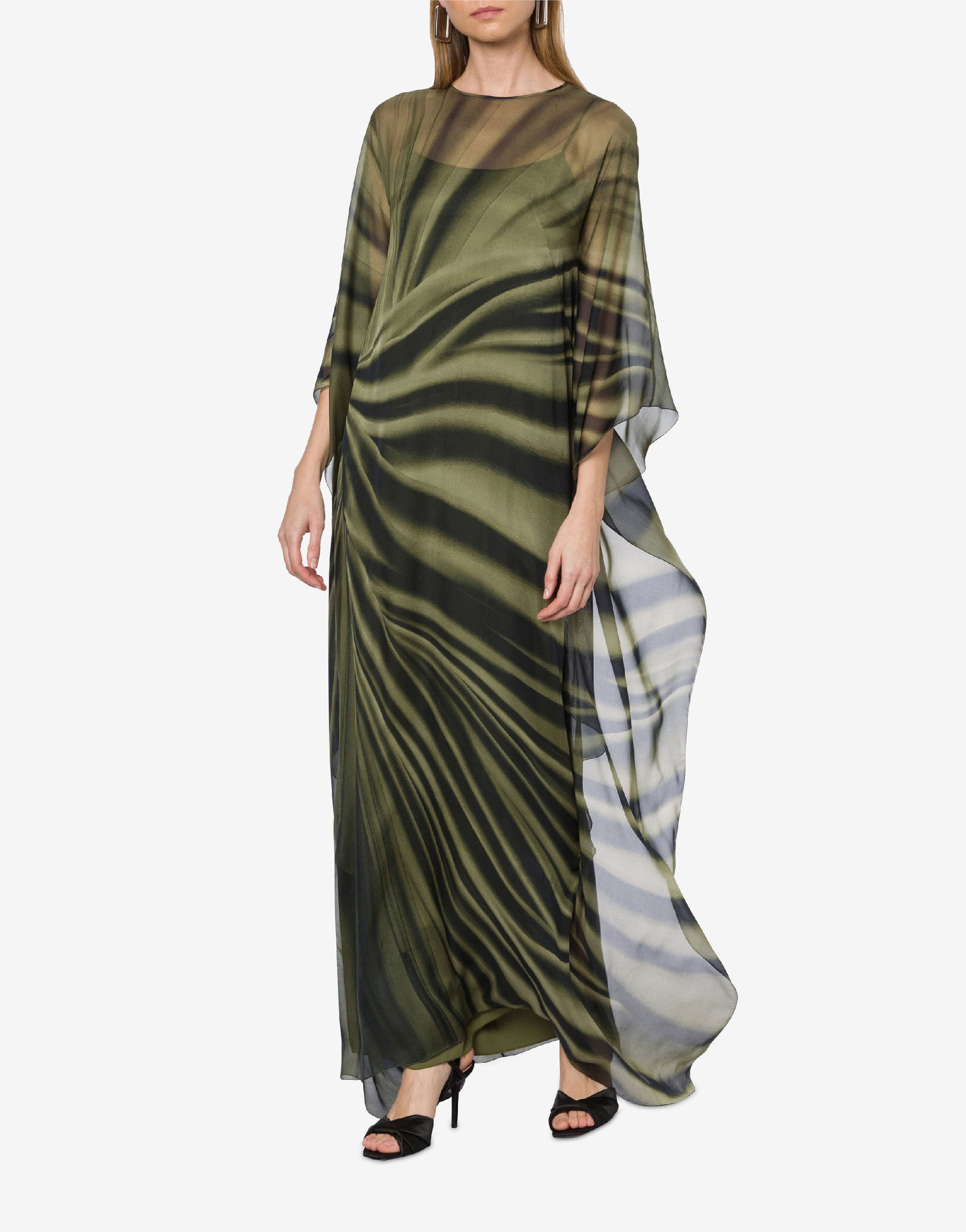 Robe longue en soie à imprimé drapé - Moss Green