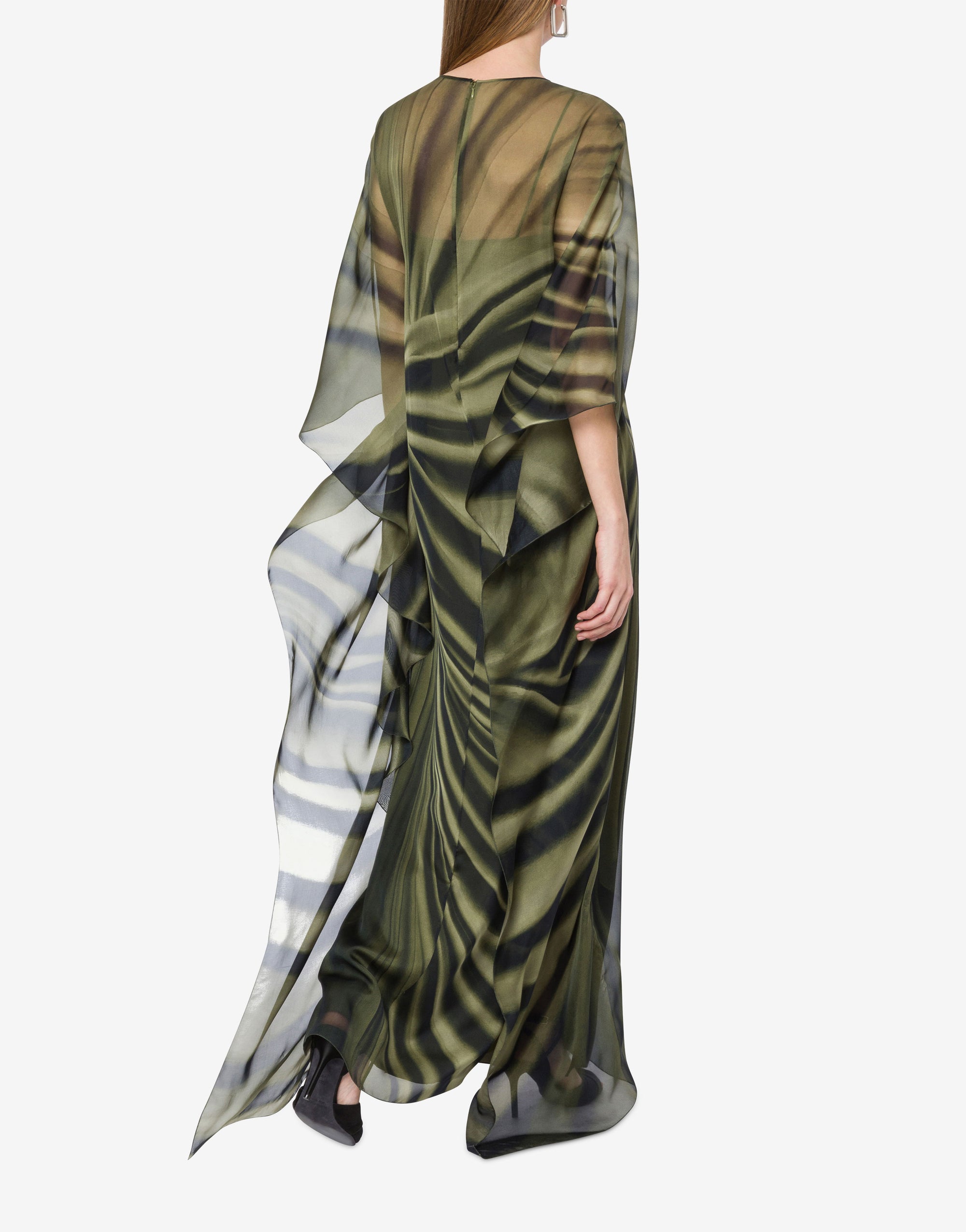 Robe longue en soie à imprimé drapé - Moss Green