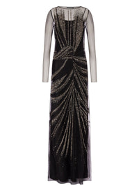 Robe longue en tulle avec broderie drapée - Black