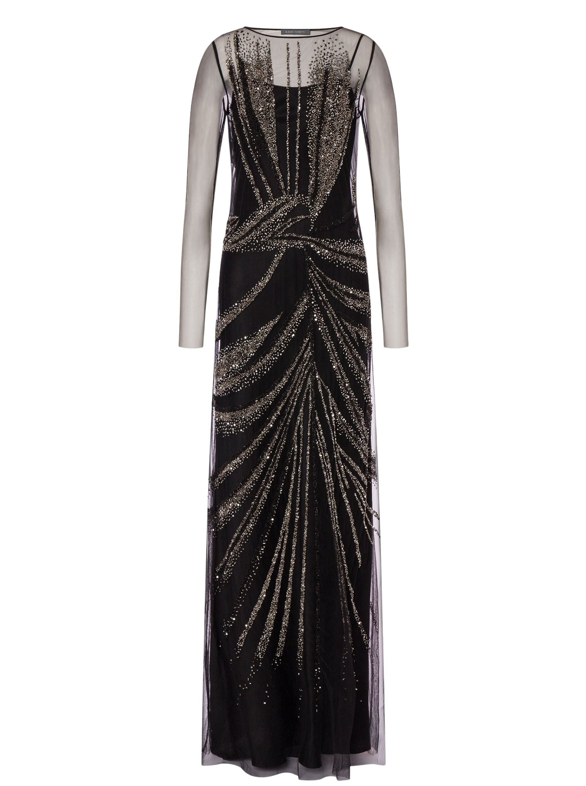 Robe longue en tulle avec broderie drapée - Black