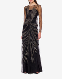 Robe longue en tulle avec broderie drapée - Black