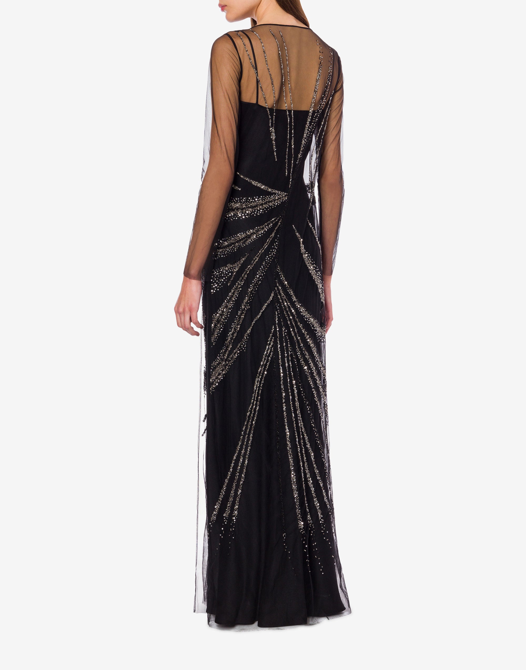 Robe longue en tulle avec broderie drapée - Black
