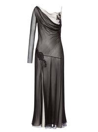 Robe longue à dentelle en soie mélangée - Grey Pearl