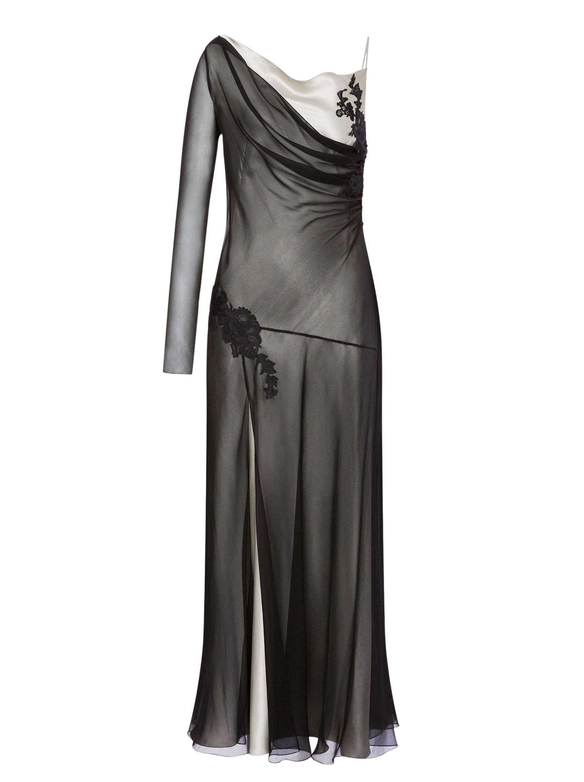 Robe longue à dentelle en soie mélangée - Grey Pearl