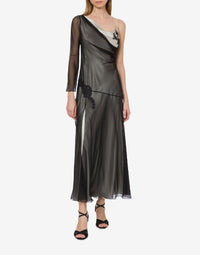 Robe longue à dentelle en soie mélangée - Grey Pearl