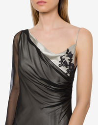 Robe longue à dentelle en soie mélangée - Grey Pearl