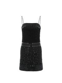 Short dress in tulle with sequins - Black