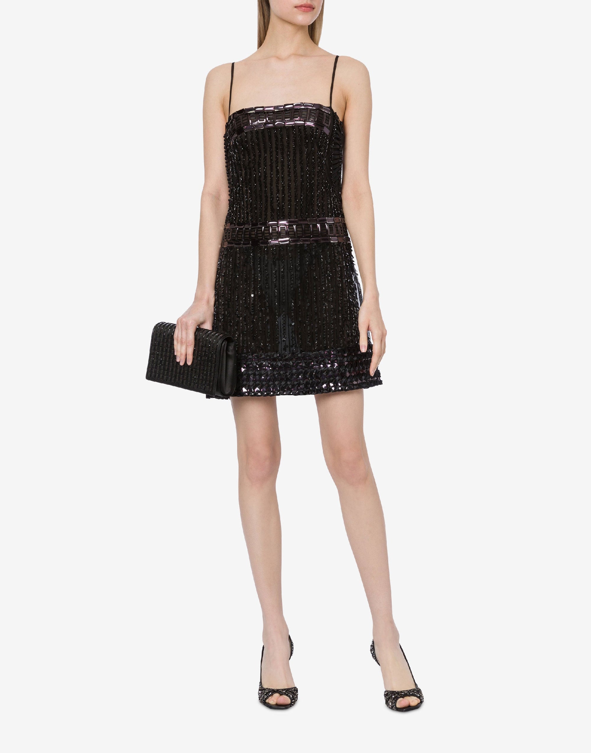 Short dress in tulle with sequins - Black