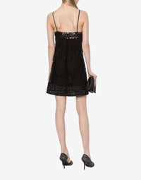 Short dress in tulle with sequins - Black