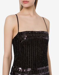 Short dress in tulle with sequins - Black