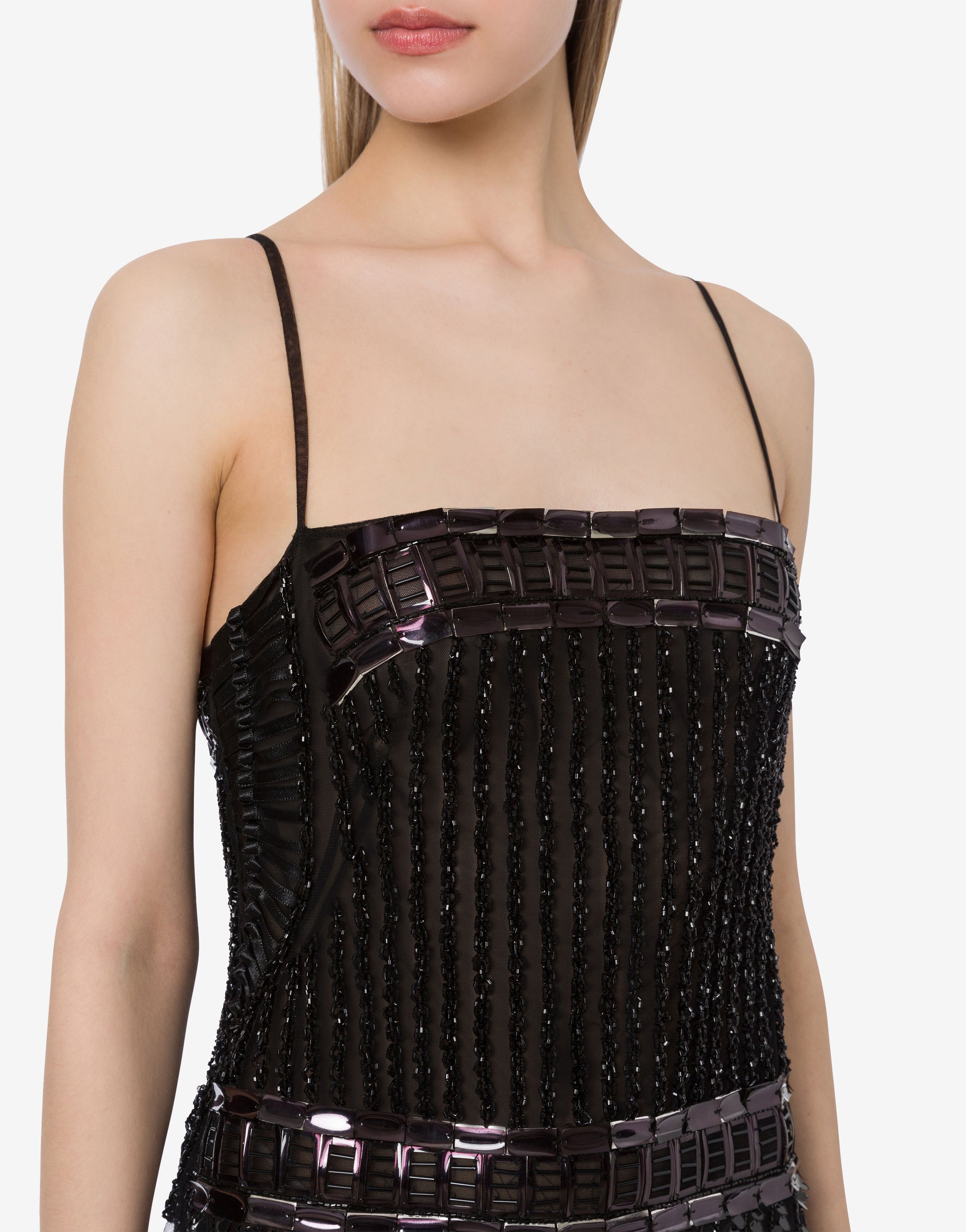 Short dress in tulle with sequins - Black
